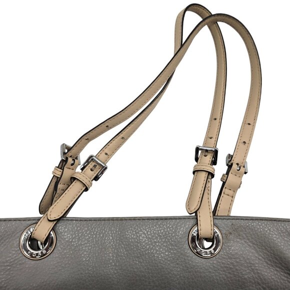 Michael Kors Pebbled Leather Shoulder Tote Bag Gray Taupe Silver Hardware Purse - Picture 6 of 16